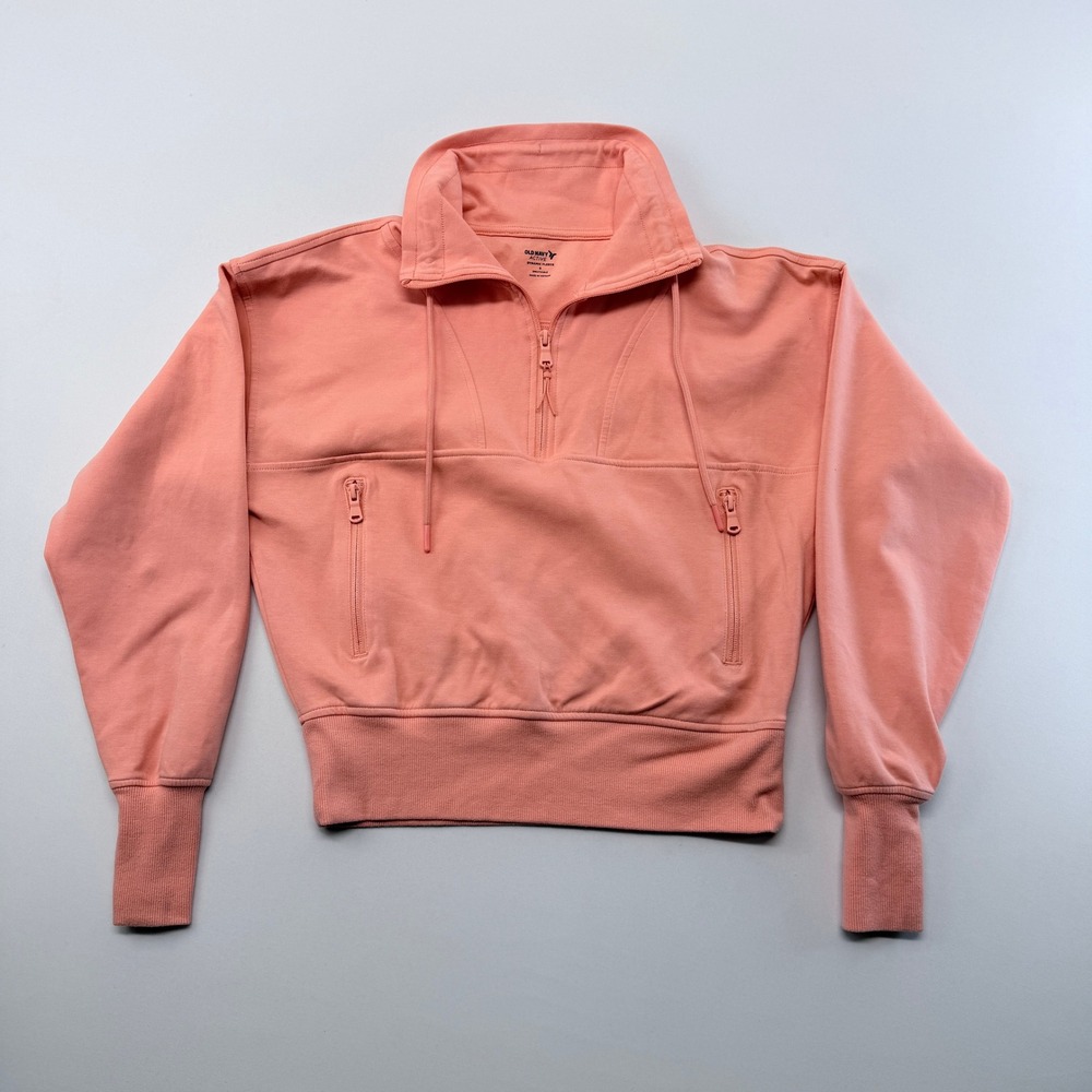 Old Navy Active Dynamic Fleece Quarter Zip Pullover Coral Pink Small Thumbholes